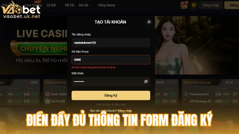 Điền đầy đủ thông tin form đăng ký