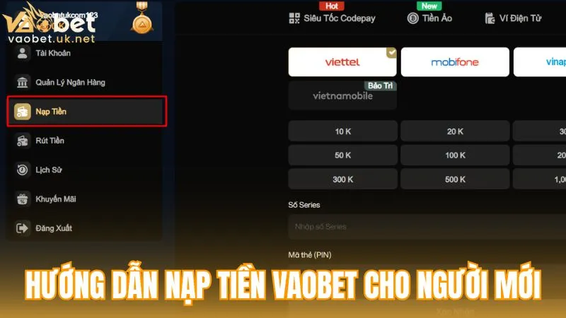 Hướng dẫn thao tác nạp tiền Vaobet dành cho người mới