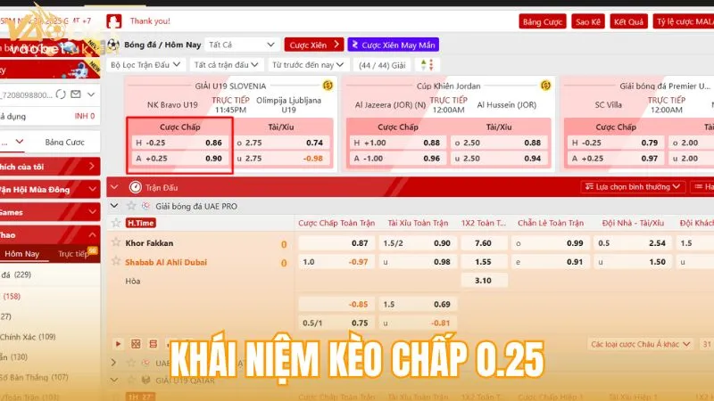 Khái niệm kèo chấp 0.25 và cơ chế phân định kết quả