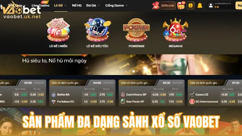 Kho sản phẩm đa dạng tại sảnh Xổ Số Vaobet