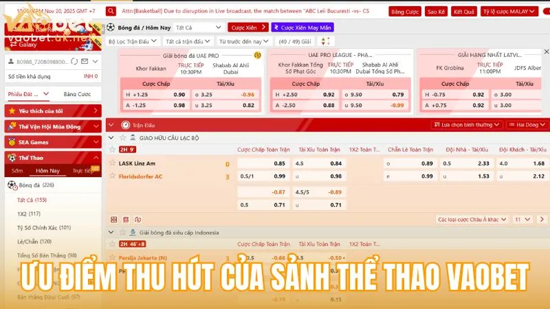 Những ưu điểm tạo nên sức hút cho sảnh THỂ THAO Vaobet