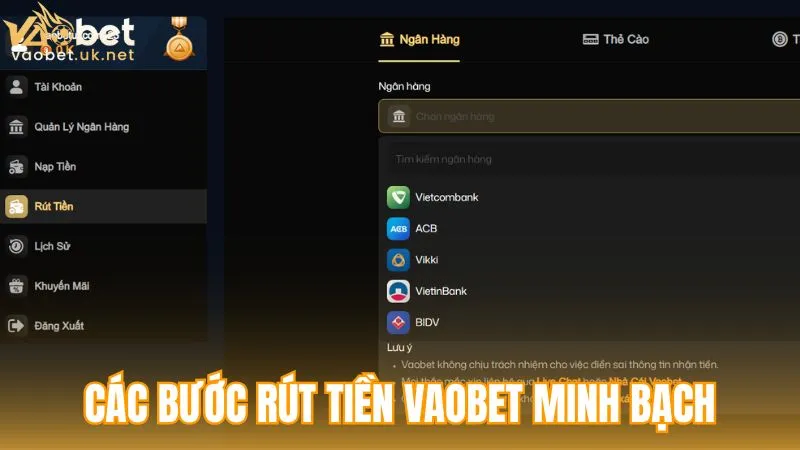 Quy trình rút tiền Vaobet với các bước thao tác rõ ràng