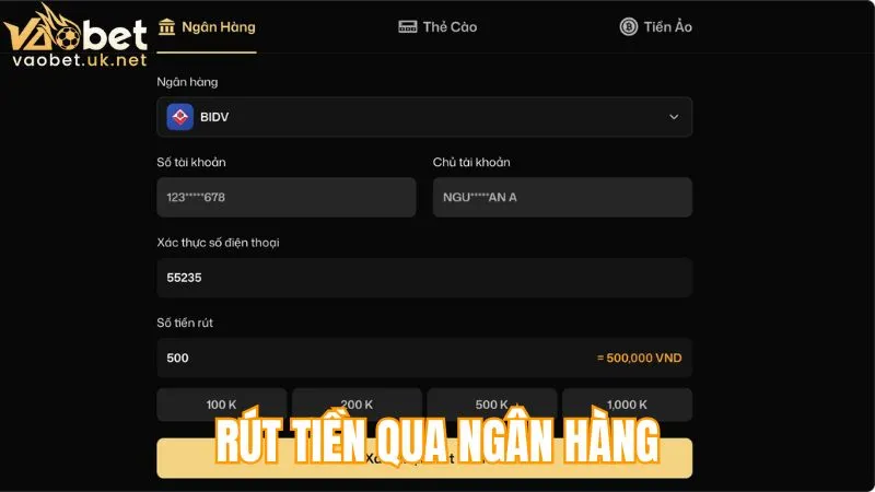 Rút tiền Vaobet qua ngân hàng